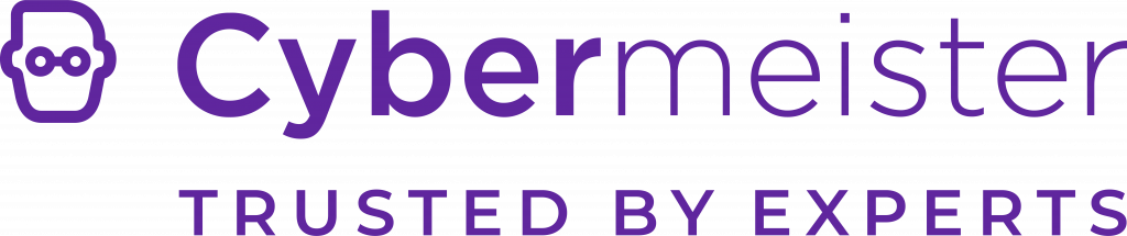 Paars Cybermeister-logo met pay-off